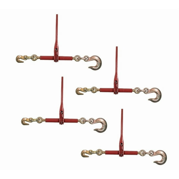 (4 Pack) 5/16"- 3/8" Heavy Duty Ratchet Chain Binder w/ 5/16" Grab Hook & 1/2" Slip Hook, 5,400 Lbs WLL - Tie Down Hauling Load Binders for Flatbed Trailers