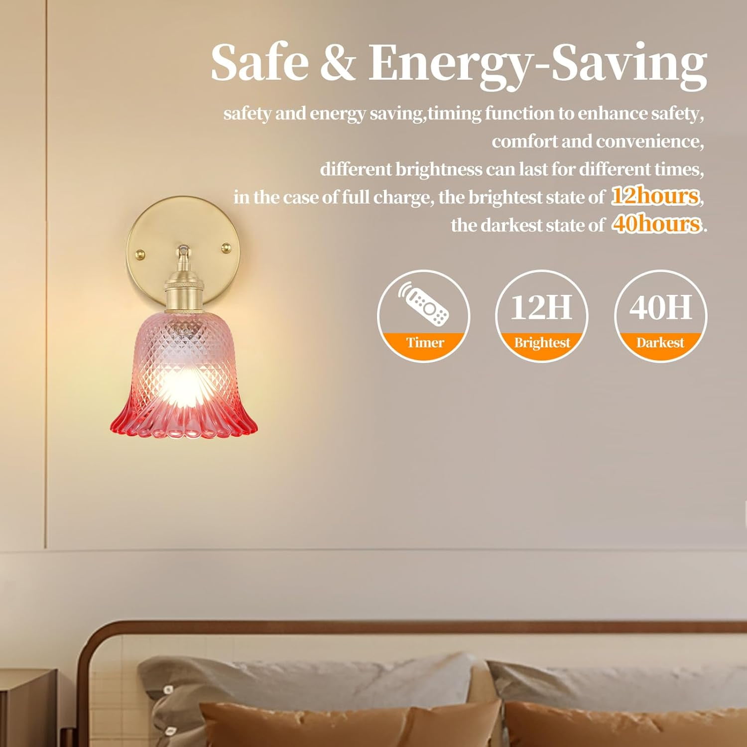 RGHJAR-Vintage Battery Operated Wall Sconce, with Rechargeable Battery Powered Wall Light with Remote Control for Bedside Bedroom
