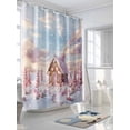 thumbnail image 3 of Pink Blue Christmas Long Shower Curtain Set, Waterproof Shower Curtains for Bathroom, Xmas Snowflake Tree Washable Fabric Cloth Bath Curtain for Bathtub Decoration with Hooks 72x84 Inches, 3 of 6