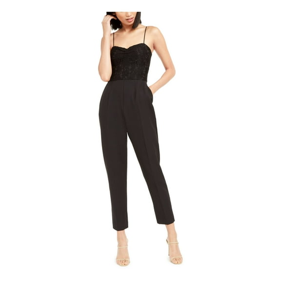 LEYDEN Womens Black Spaghetti Strap Cropped Jumpsuit Juniors M