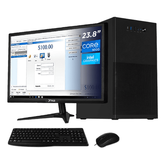 Computadora Escritorio Completa Xtreme PC Gaming Intel N100 16GB SSD 240GB Monitor 23.8 WIFI Black ideal para punto de venta, trabajo administrativo y uso diario