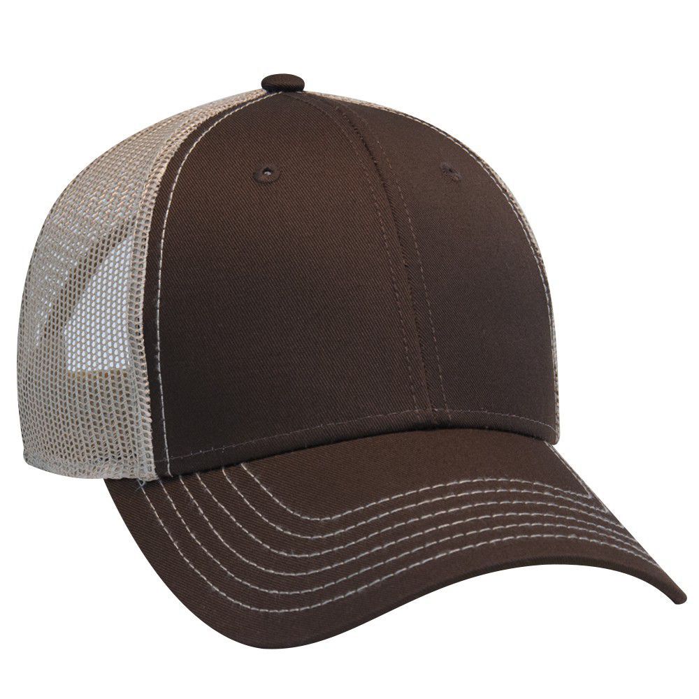 OTTO 6 Panel Low Profile Contrast Vertical Mesh Back Cap Dk.Brn/Dk.Brn/Kha
