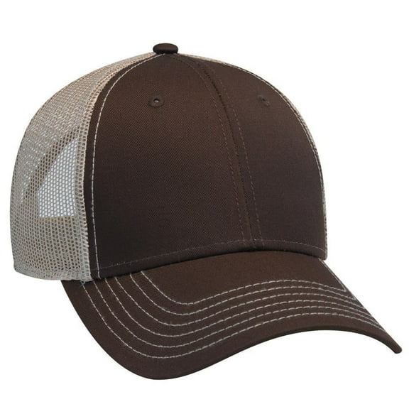 OTTO 6 Panel Low Profile Contrast Vertical Mesh Back Cap - Dk.Brn/Dk.Brn/Kha