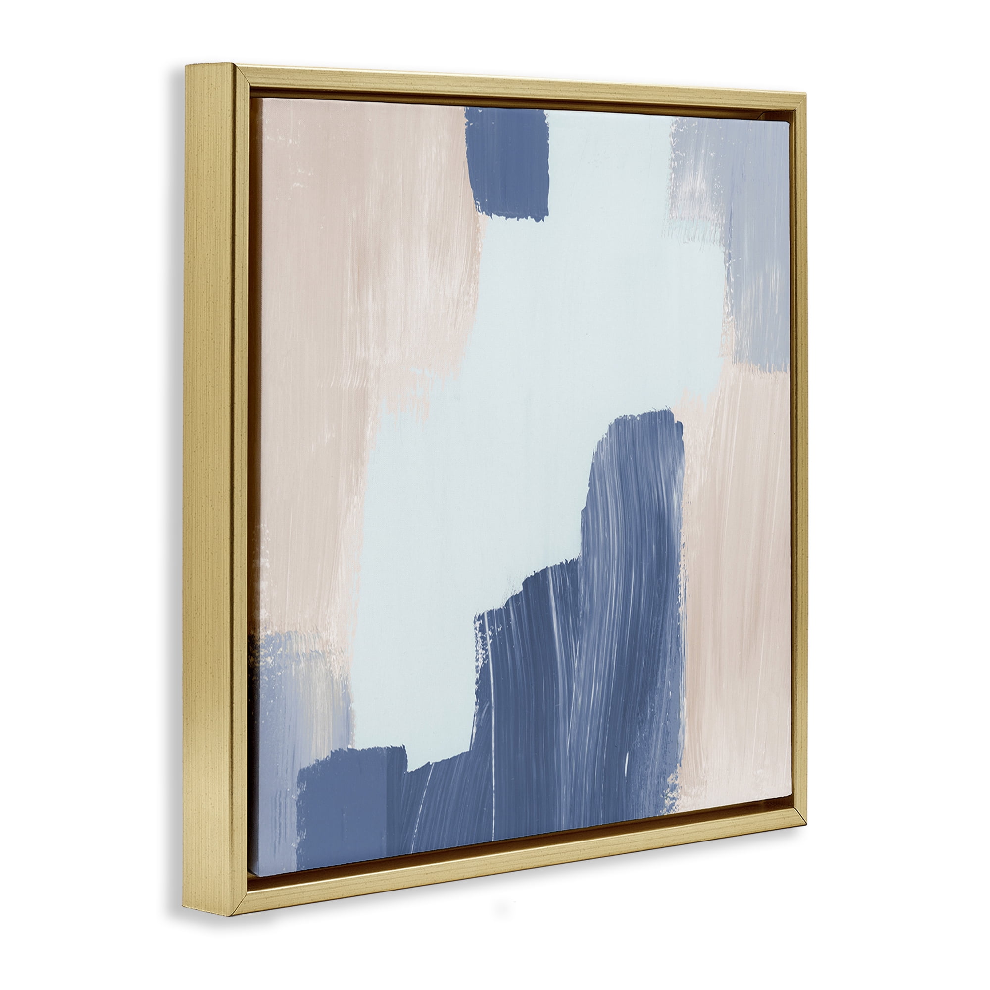 Stupell Industries Blue Layered Paint Strokes Abstract Painting Gold Floater Framed Canvas Art Print Wall Art, 25 x 25
