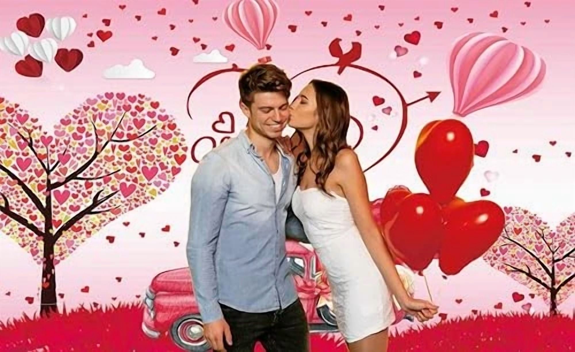 BUTTERFLY- Pink Valentine’S Day Backdrop Heart Tree Love Ballons 7*5Ft,