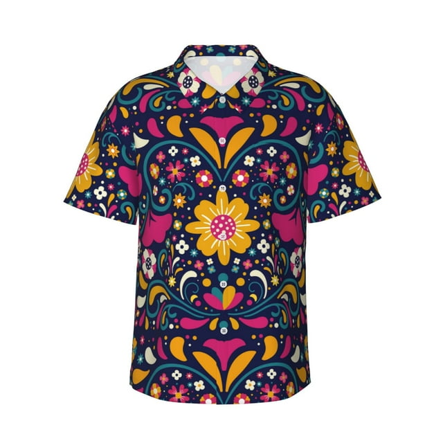 Balery Cinco De Mayo Floral Camisas hawaianas de manga corta para hombre, camisas playeras de corte holgado, camisas de vacaciones con botones,X-Large