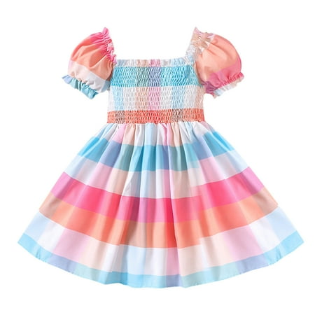 

Wiueurtly Toddler Girls Short Sleeve Colourful Prints Princess Dress Dance Party Dresses Clothes Fall Smocked Dresses for Girls 3