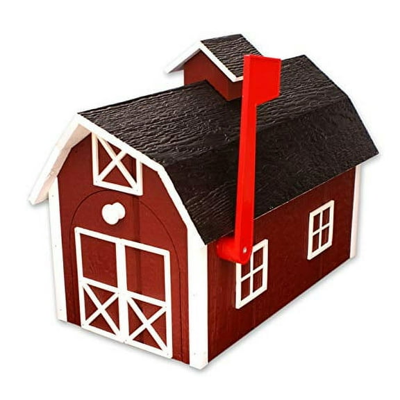 Amish-Made Deluxe Wooden Mailbox, Dutch Barn Style Red with White Trim