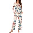 thumbnail image 4 of Puntoco Pijama para mujer, conjunto de pijama informal con cuello en V y pantalones largos con estampado navideño, 4 of 5