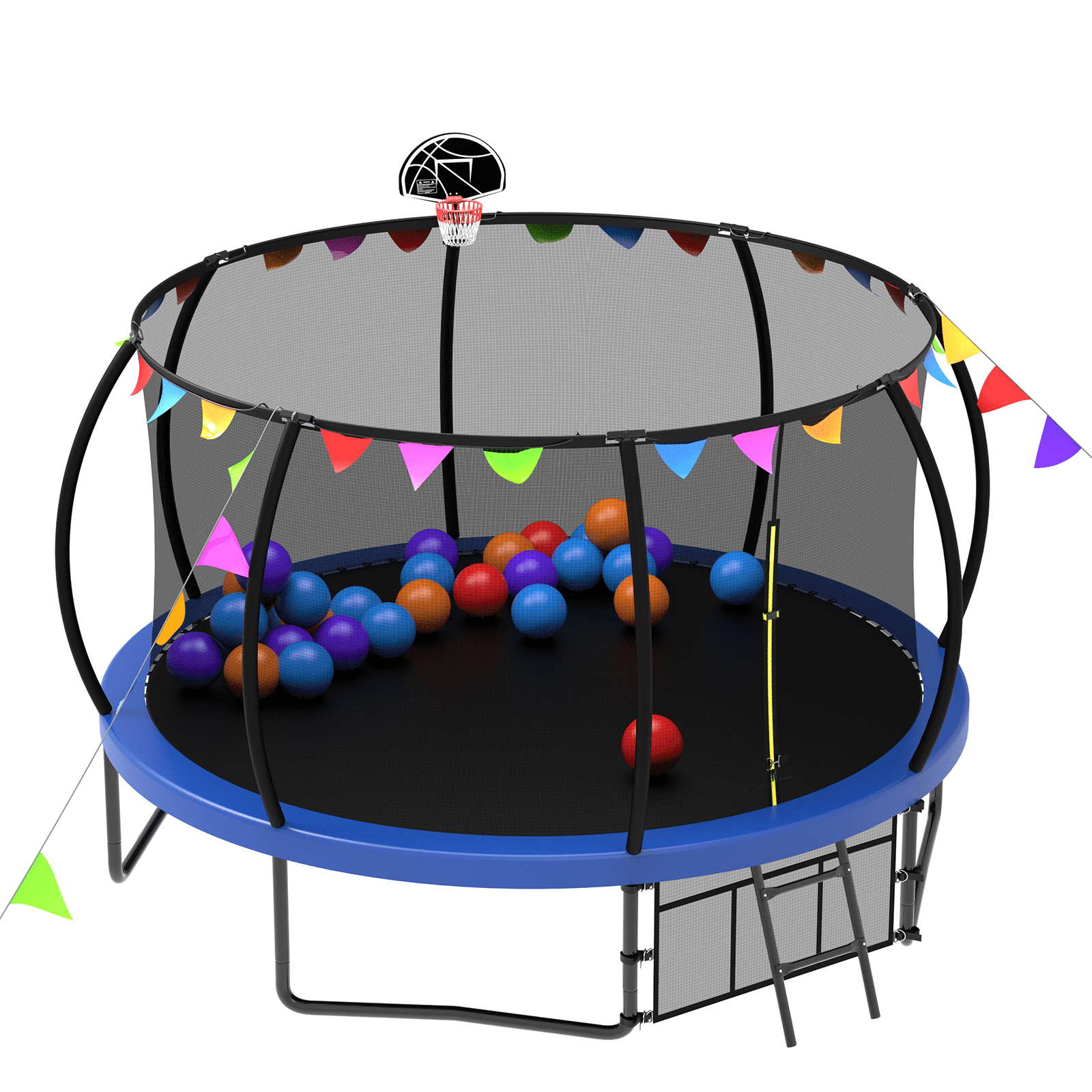 Witaxima 12FT Kids Trampoline with Safety Enclosure Net, Ladder & Flag Accessories, Outdoor Recreational Blue Trampoline, ASTM Certified, 144in Diameter