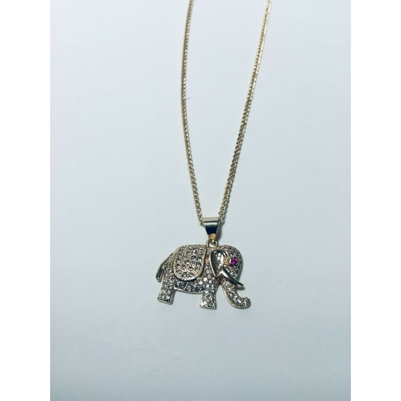14K Gold Plated Elephant Pendant W/ White Cubic Zirconia And 20" Chain