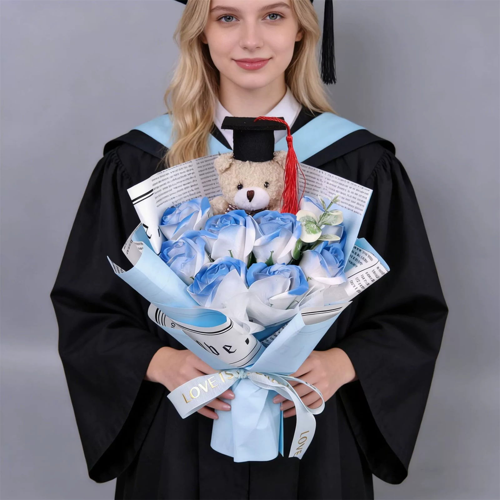 Graduation Gifts Bear Flowers Bouquet Rose Graduations Flower Bouquet for Birthday, Teacher Appreciation Gifts Christmas Home Décor