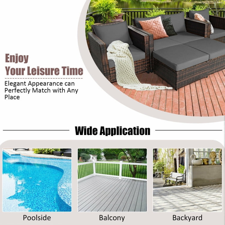 Aimee Lii 5 Pieces Patio Cushioned Rattan Furniture Set, Rattan Outdoor Furniture, Gray Aimee Lii 5 Pieces Patio Cushioned Rattan Furniture Set, Rattan Outdoor Furniture, Gray