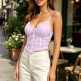 thumbnail image 6 of Women's Sheer Floral Lace Cropped Corset Bustier, Spaghetti Strap Wavy Hem Waist Cinching Camisole Tank Top Body Shapewear Purple L, 6 of 7