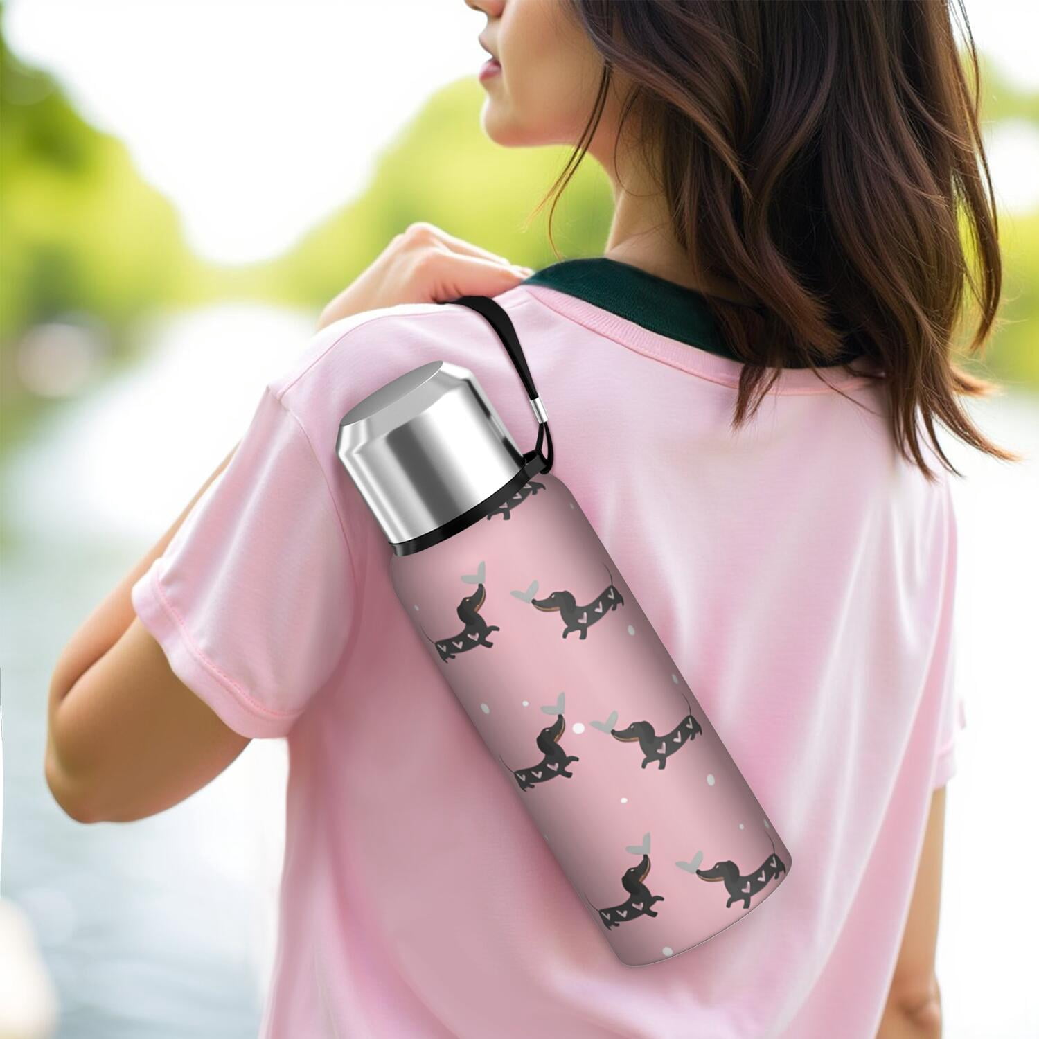 20 Oz Cute Cartoon Dachshund Coffee Tumbler Double Wall Insulated Stainless Steel Water Bottle | Metal Reusable Thermoses Flask with Cup Cap | Leak & Sweat Proof with Anti-Dust Lid