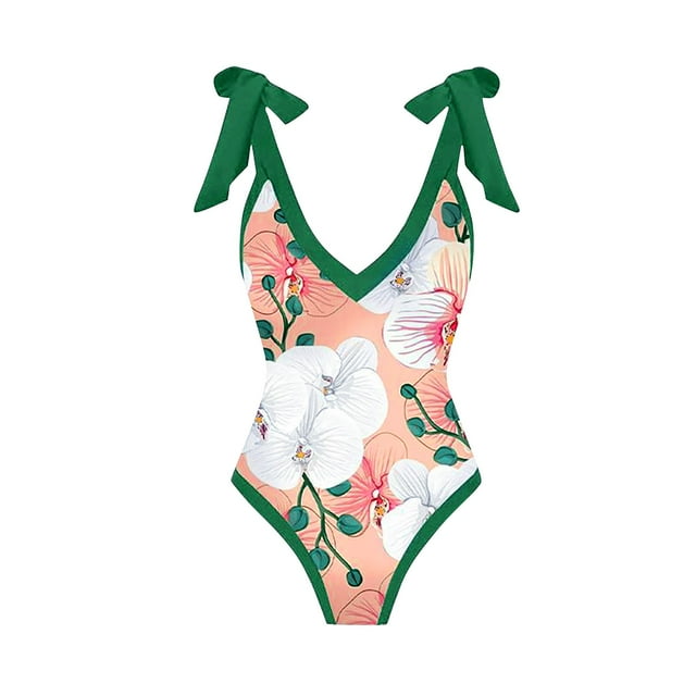 Aayomet Maillot de Bain Col en V en Maille Transparente Contrôle du Ventre avec Large Réglable, Vert L