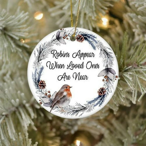 Flagwix Christmas Ornaments|Christmas Tree Decoration| Robins Appear When Loved Ones Are Near|Christmas Gifts, Ceramic Ornaments With Ribbon - Circle, 5 Pcs