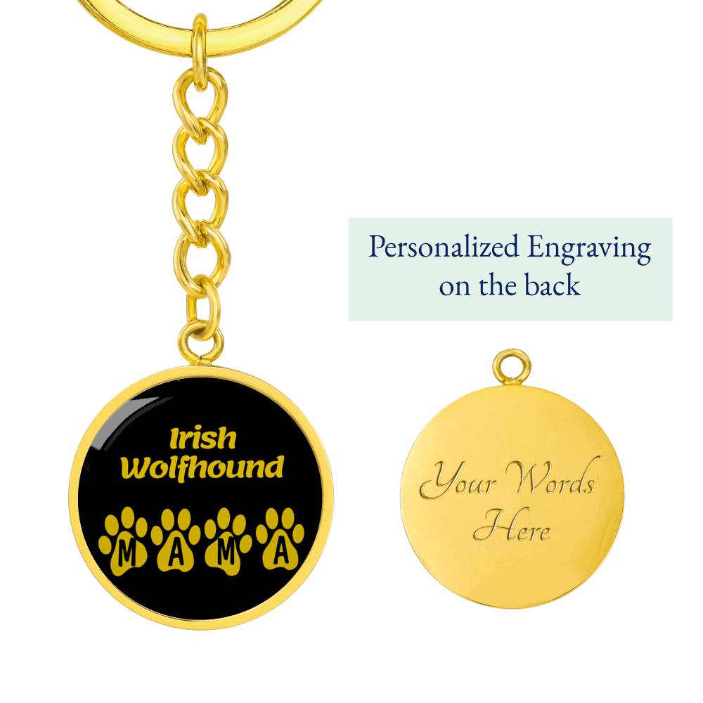 Irish Wolfhound Mama Circle Keychain Stainless Steel or 18k Gold Dog Mom Pendant - image 5 of 12