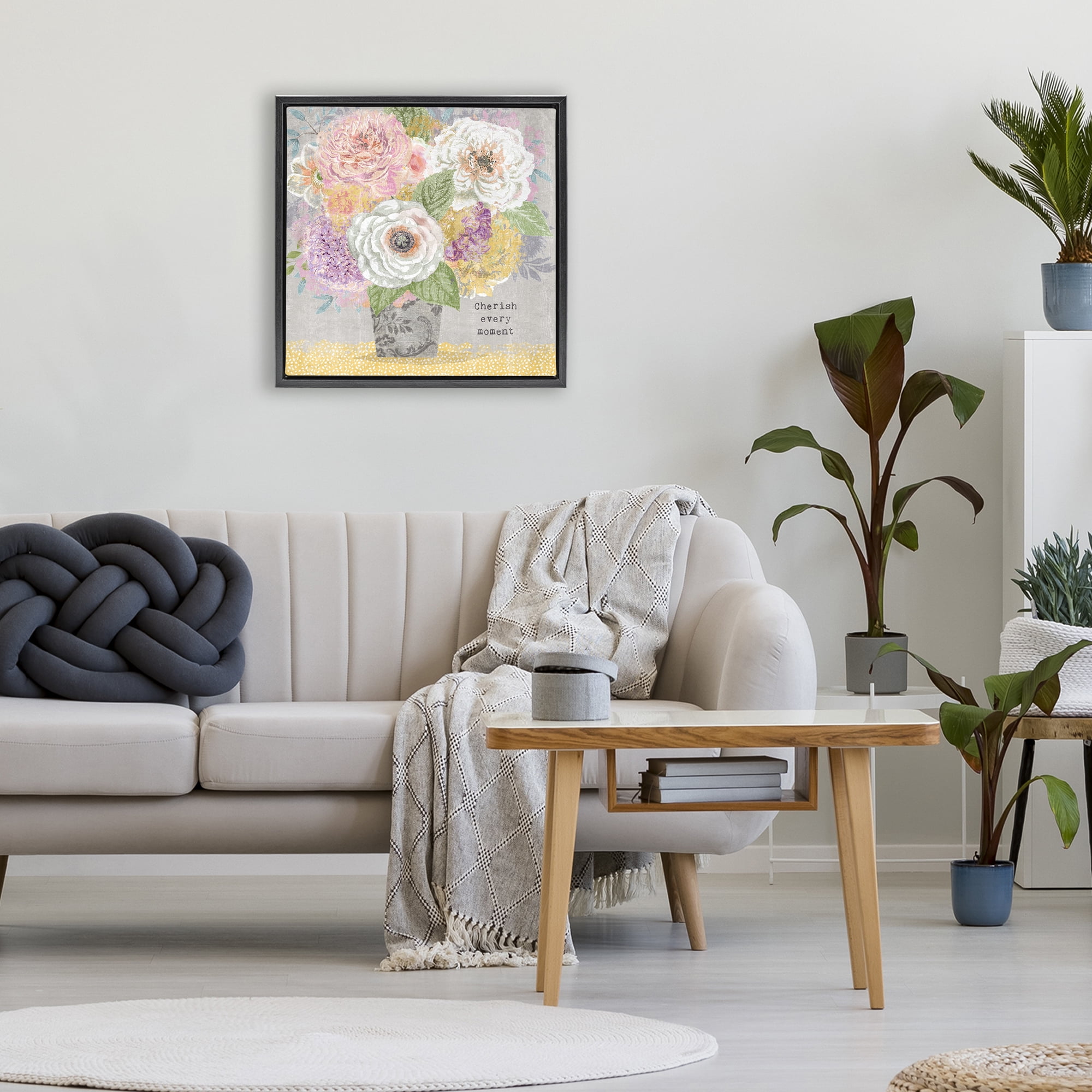 Stupell Industries Cherish Every Moment Inspiration Black Framed Floater Canvas Wall Art, design by Suzanne Nicoll