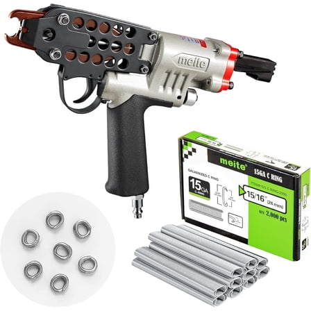 MEITE SC7C-I2 Pneumatic Hog Ring Stapler Gun with 15G C Ring Clip 2000 Counts/Box