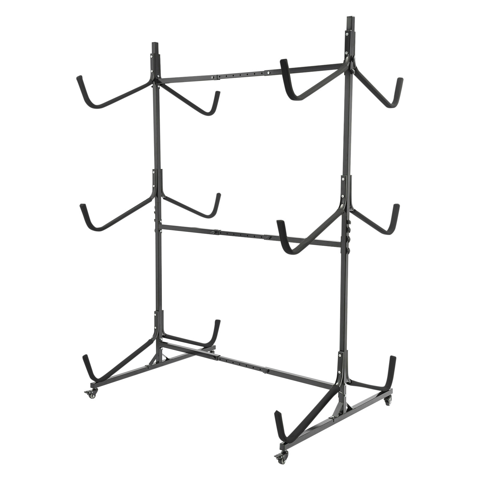 ToppiJoy Adjustable Kayak Storage Rack, Freestanding Kayak Stand with Lockable Wheels, Heavy Duty Metal Stand for Canoe Boat Paddle Board SUP Surfboard Black(3 Tiers)