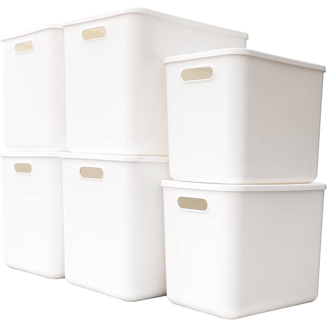 Plastic Storage Baskets Bins Boxes With Lids,Organizing Container White Storage Organizer Bins For Shelves Drawers Desktop Playroom Classroom Office (white, 4XL+2L)