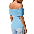 thumbnail image 3 of Short Sleeved Women's Off The Shoulder Sweaters Casual Knit Y2K Going Out Tops Blouses, 3 of 5