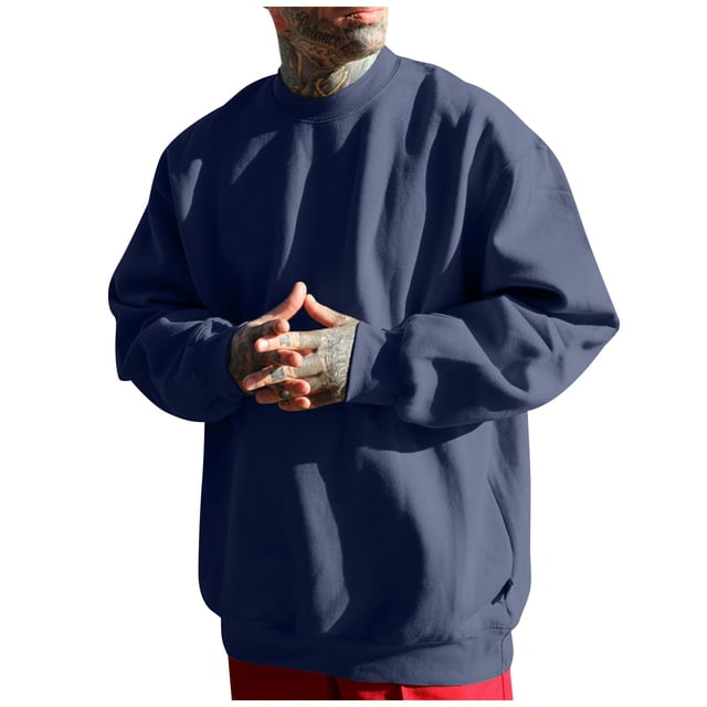 Chandail Décontracté pour Hommes, Manches Longues Col Rond avec Manches Contrastées, Style Sportif pour Course et Détente Marine TG
