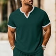 thumbnail image 2 of Leey-World Tshirt for Men Men's Casual Henley Shirt Short Sleeve Cotton Pique Band Collar Shirt Summer Button Basic Tee Shirts(Dark Green,L), 2 of 5