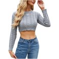 thumbnail image 2 of Women's Crop Tops Crewneck Sweater Long Sleeve Cable Slouchy Pullover Jumper Tops Gray XL, 2 of 5