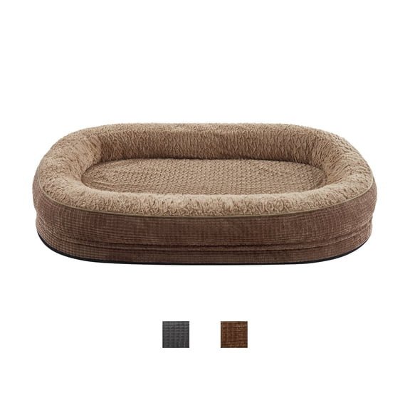 Siooko Orthopedic Dog Bed for Medium Sized Dogs, Egg-Crate Memory Foam Pet Couch Bed with Removable Washable Cover, Waterproof Pet Bed with Bolster Sides, Non-Slip Bottom, Brown, 35in