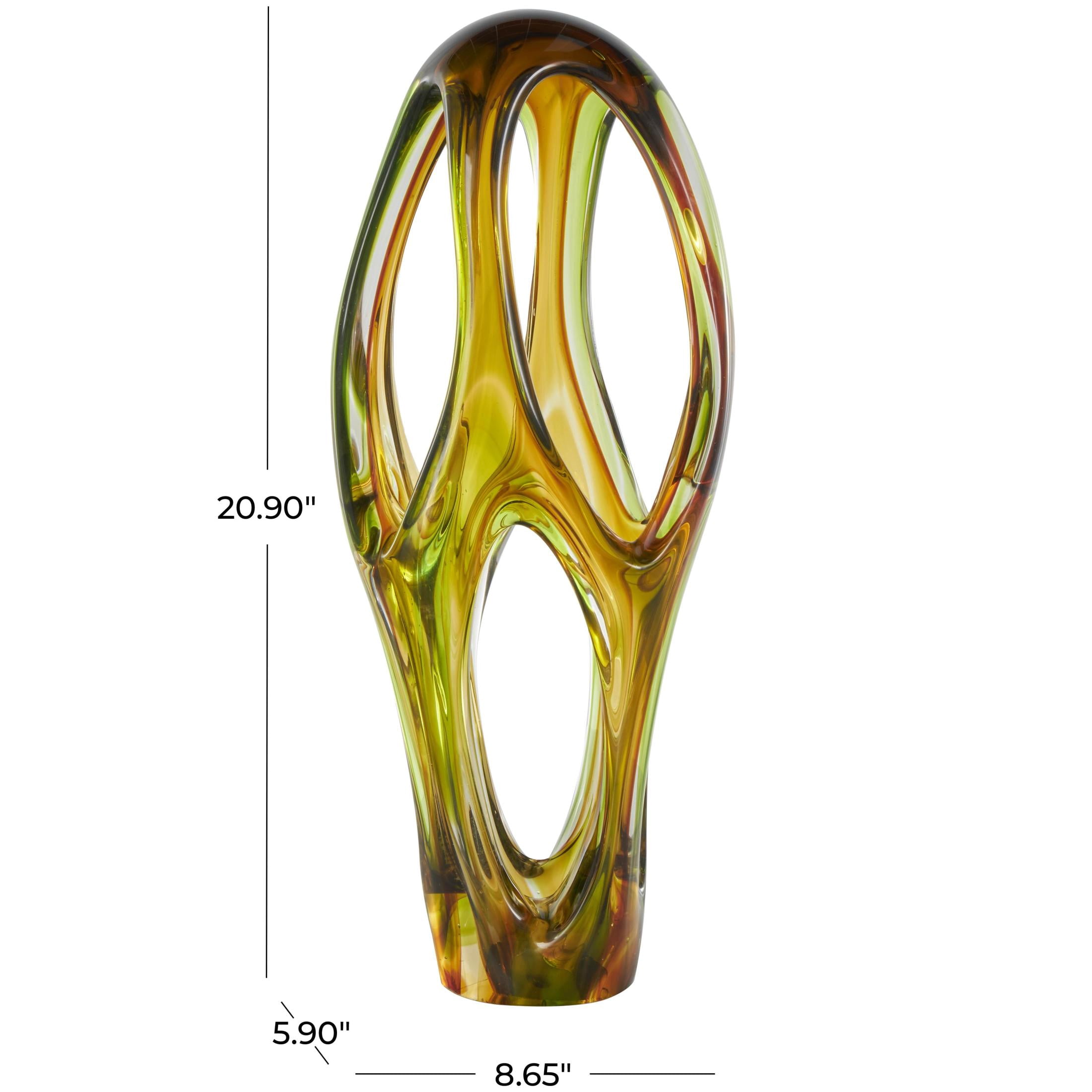 6" x 21" Orange Glass Ombre Cutout Abstract Sculpture with Green Accents, by DecMode