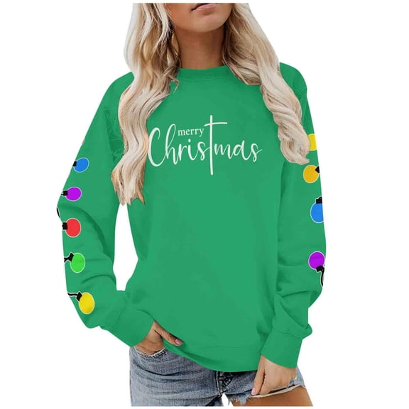 Maplenight Christmas Sweatshirts for Women Merry Christmas Fleece Pullover Sweatshirts Holiday Vacation Graphic Tees Tops