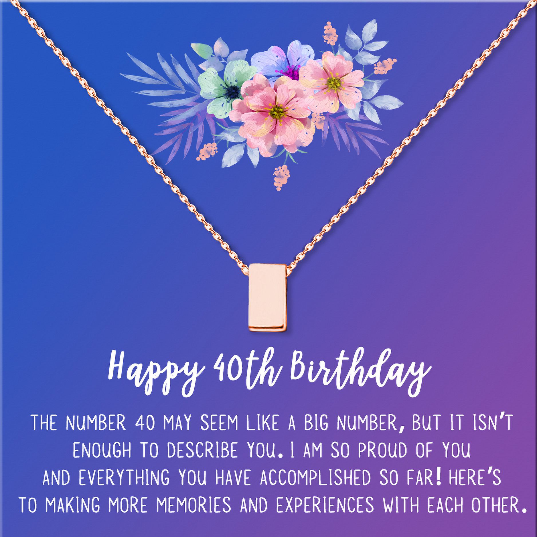 Anavia Happy 40st Birthday Gifts Stainless Steel Fashion Necklace Birthday Card Jewelry Gift for Her, Birthday Gift for Mom-[Rose Gold Cube, Blue-Purple Gift Card]