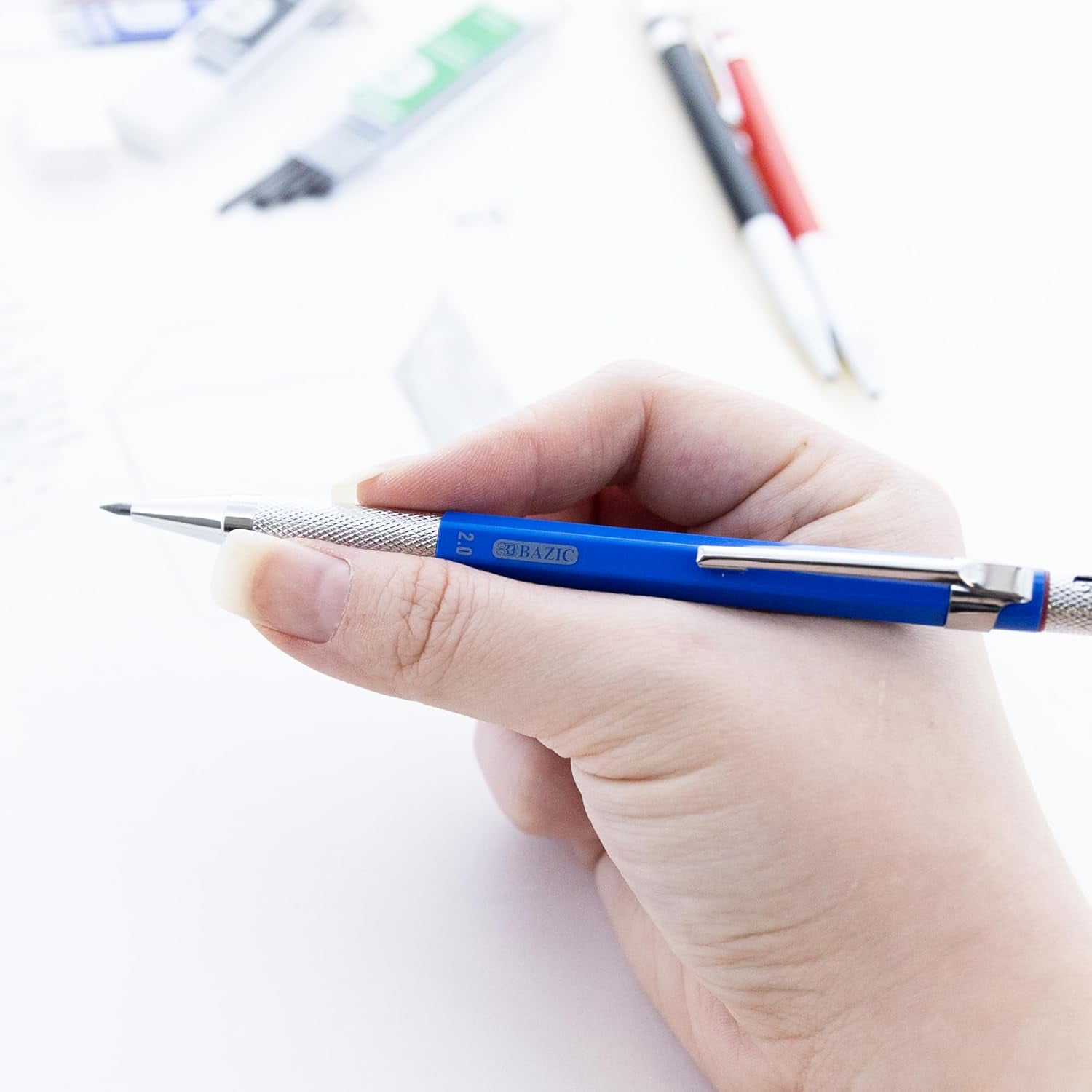 BAZIC 2.0mm Mechanical Lead Pencil with 4 Ceramic Lead Refills, HB 2B 4B 6B Lead, for Art Drafting Drawing Sketching Shading, 12-Packs