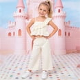 thumbnail image 2 of UngA Toddler Girls Cute Ruffle Sleeve Crop One Shoulder Tank Top and Pleated Wide Leg Pants Set Two Piece Summer Outfits 6-7 Years,White, 2 of 6