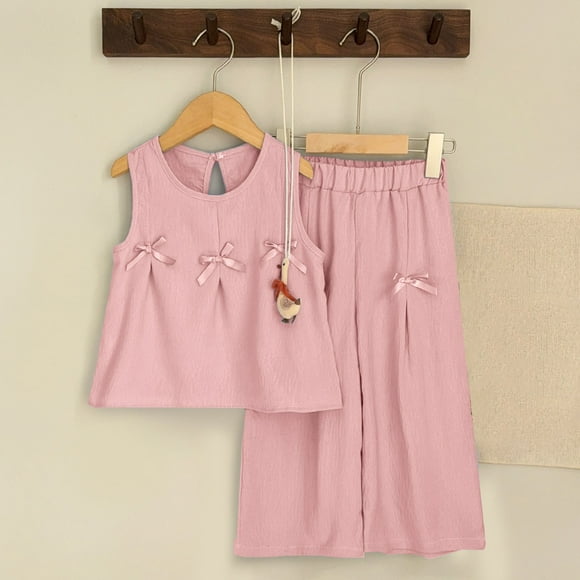 Tranfacy Two Piece Set, Girls Summer Clothes, Set with bow and sleeveless wide leg pants two-piece set children's clothing stylish summer style women's clothing