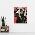 thumbnail image 2 of Black Lab Labrador Dog Portrait On Coral Backdrop Lino Risograph Riso Extra Large XL Wall Art Poster Print, 2 of 5