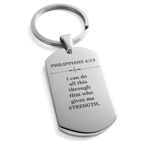 Tioneer Stainless Steel Strength Philippians 4:13 Dog Tag Keychain Keyring