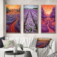 thumbnail image 1 of Designart "Lavender Fields Sunset Glow I" Lavender Framed Wall Art Set Of 3 - Purple Traditional Frame Canvas Set For Living Room Decor, 1 of 6