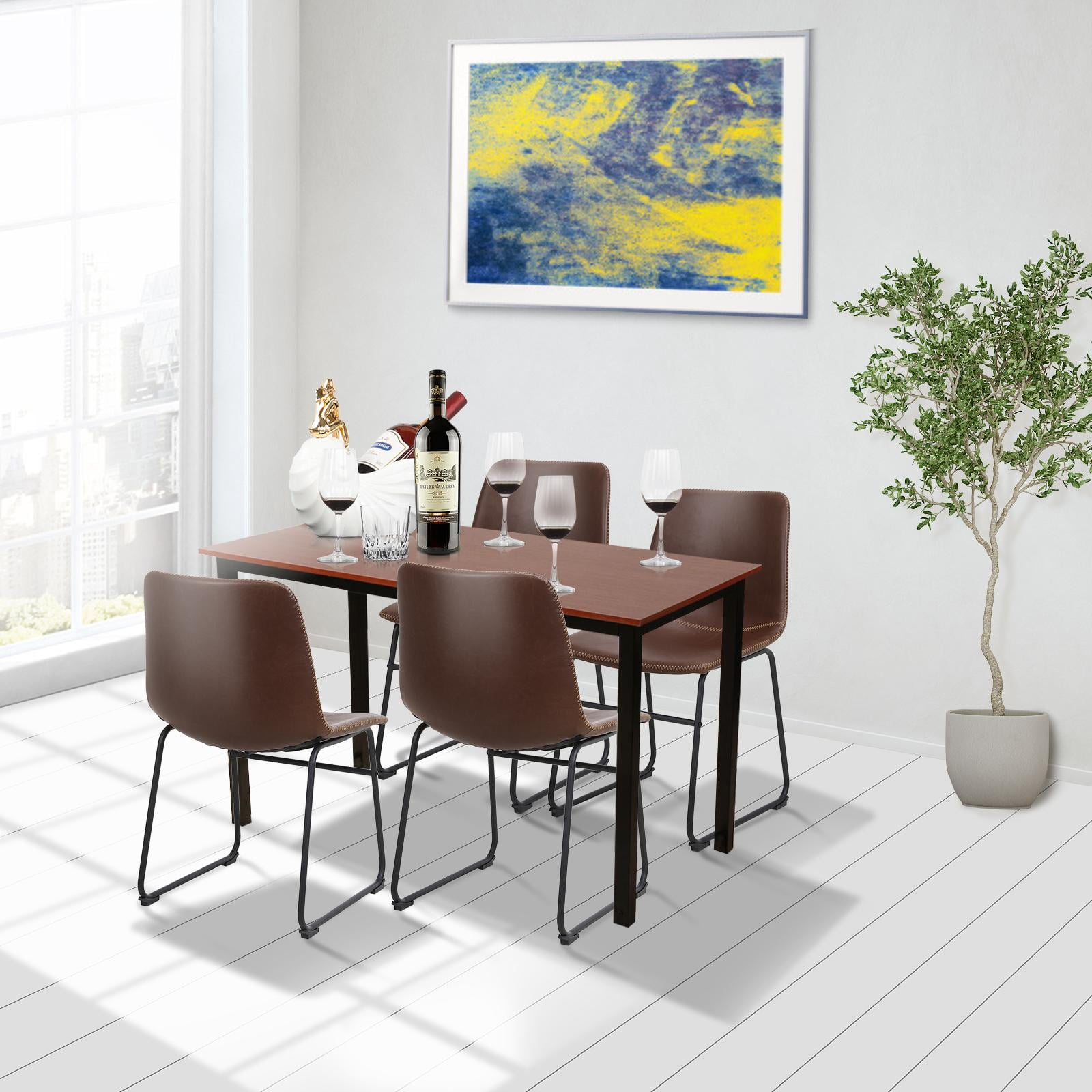 5 Piece Modern Dining Set Compact Kitchen Table 4 Chairs Set, Vintage Counter Height Stools for