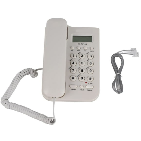 Téléphone Filaire de Bureau pour Maison Hôtel avec Écran Rétroéclairé pour Bureau à Domicile, Alimenté par Téléphone (Blanc)