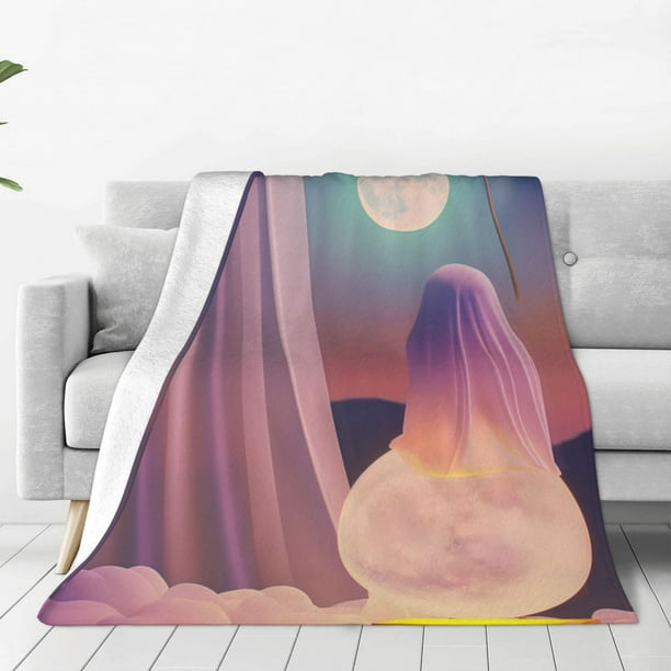 Fotbe Dreamy Moonlit Window Manta de Franela Acolchonada con Estampado, Súper Suave y Esponjosa, Extra Grande para Sofá, Cama, Uso Todo el Año-40"x30"