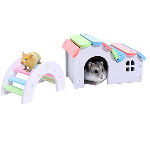 F Fityle Wooden Gerbil House Hamster Hideout Mouse Exercise Sugar Glider Huts Syrian Hamster Cage Accessories
