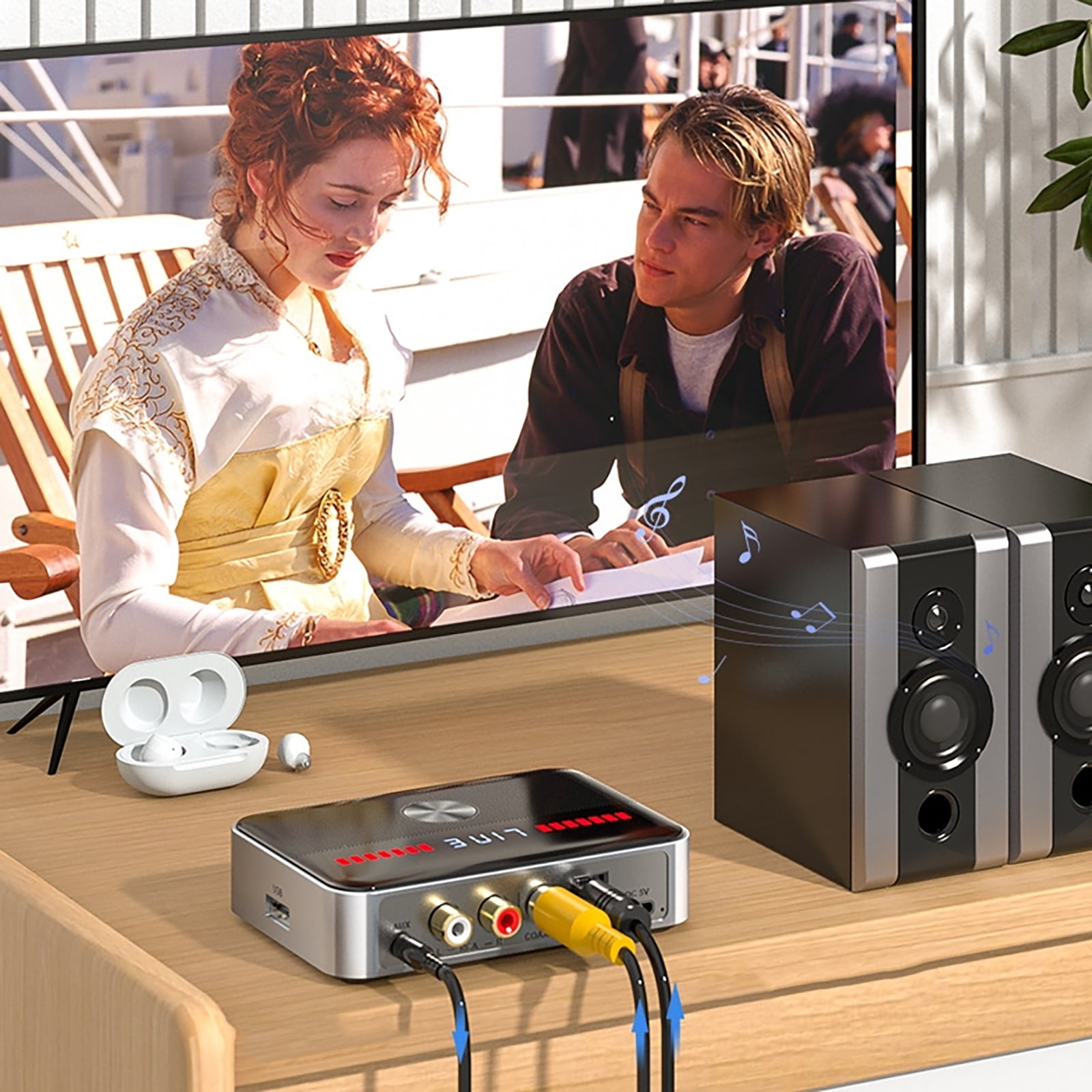Bluetooth 5.3 Wireless Transmitter Receiver Adapter Two-in-One Design, Dual Phone Connection, LED Display, Multiple Audio Interfaces
