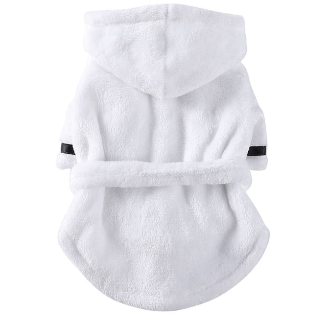 Bata para cachorros Bata de toalla seca para perros con capucha y cinturón, fácil de usar YP01A blancoS
