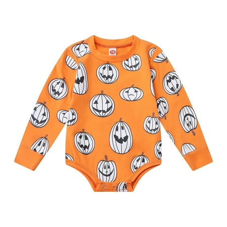 

YWLINK Toddler Kids Baby Boy Girl Romper Halloween Crewneck Long Sleeve Pumpkin Print Bodysuit Casual Jumpsuit Fall Festival Outfit
