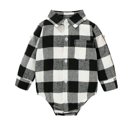 

Younger Tree Newborn Baby Boy Girl Christmas Long Sleeve Plaid Flannel Shirt Romper Clothes Outfits 3-6M