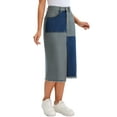 thumbnail image 4 of INSPIRE CHIC Women's Jean Skirt Color Block Patchwork Raw Hem Split Midi Denim Skirts S Blue, 4 of 6