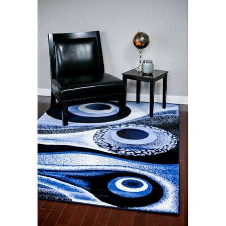 Persian Rugs 1504 Blue Diameter Round Contemporary Area Rug 5x7